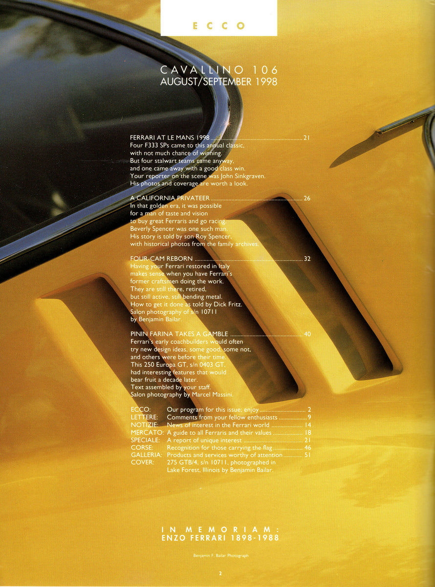Cavallino Ferrari Magazine N°106 – Août 1998 – Revue Auto Collection