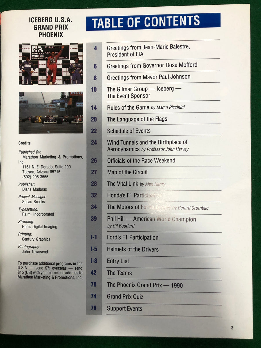 F1 1991 US Grand Prix Phoenix Program – Albaco Collectibles