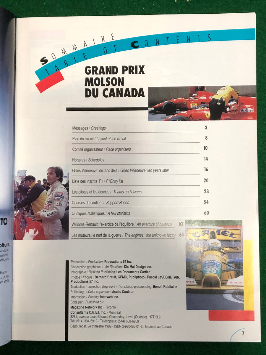 F1 1992 Canadian Grand Prix Montreal Program – Albaco Collectibles