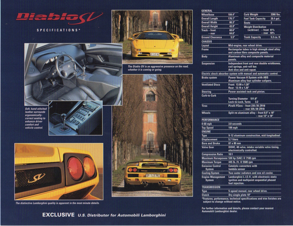 Lamborghini Diablo SV Brochure – Albaco Collectibles