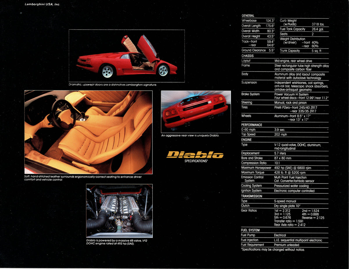 Lamborghini Diablo Brochure (US) – Albaco Collectibles