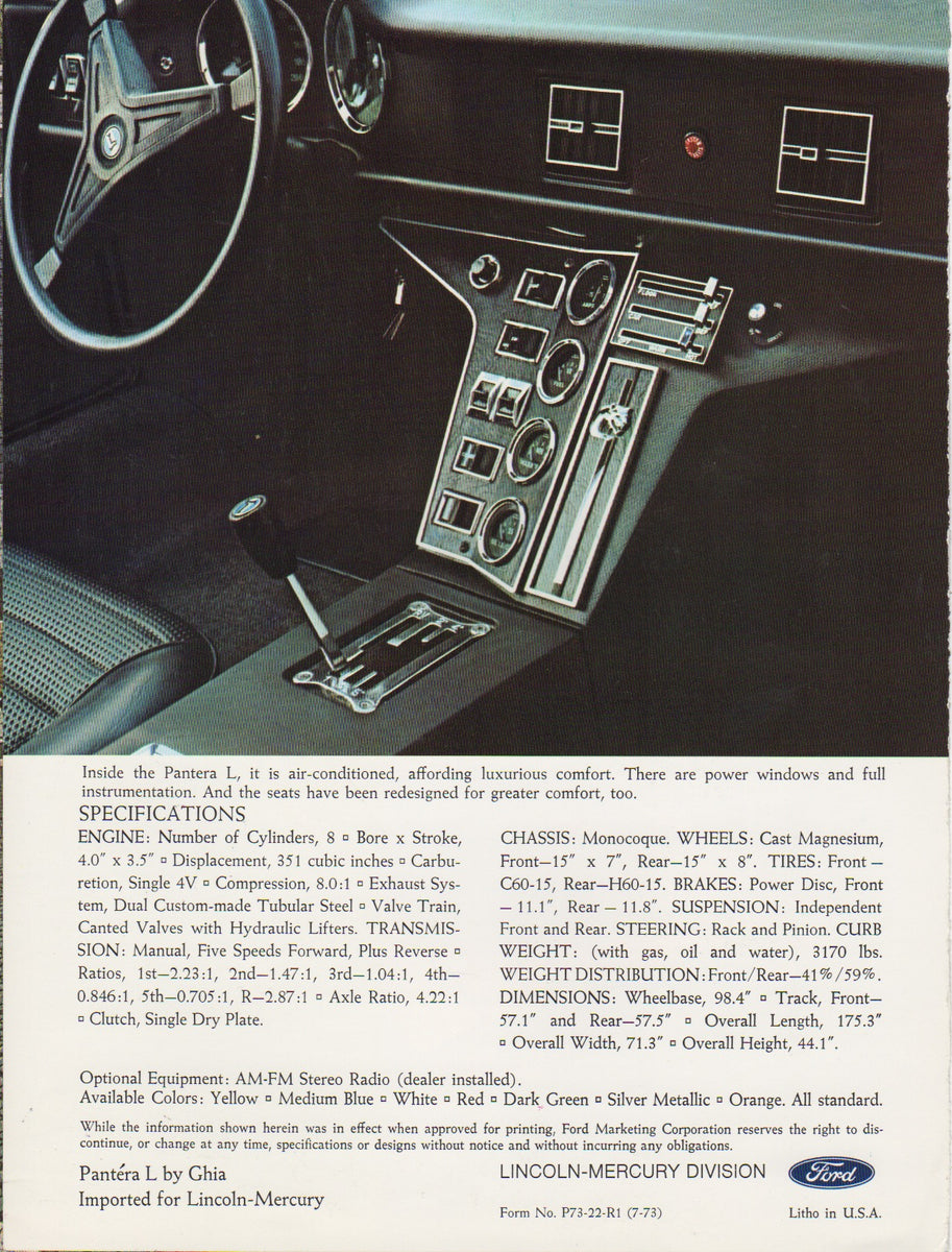 De Tomaso Pantera L Brochure – Albaco Collectibles